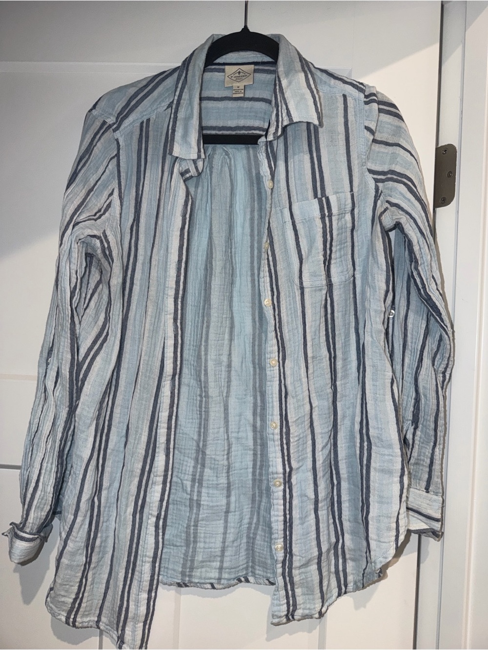 Light Blue Striped women’s Button-Up Shirt 100% Cotton